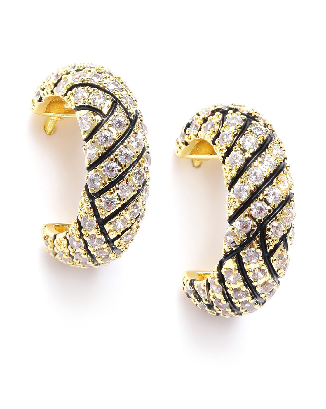 Gold Plated CZ Crescent Half Hoop Earring