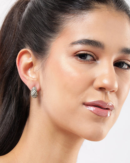 Gold Plated CZ Contemporary Half Hoop Earring