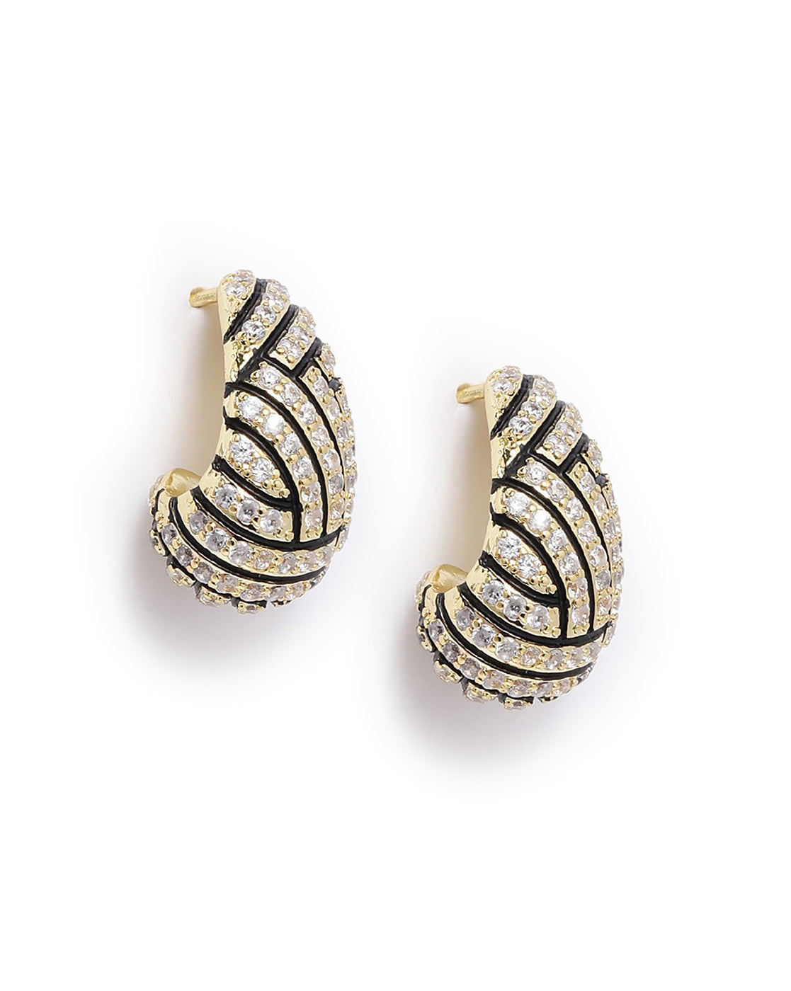 Gold Plated CZ Contemporary Half Hoop Earring