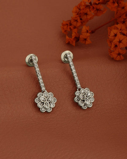 Silver Plated CZ Dangling Floral Drop Earring