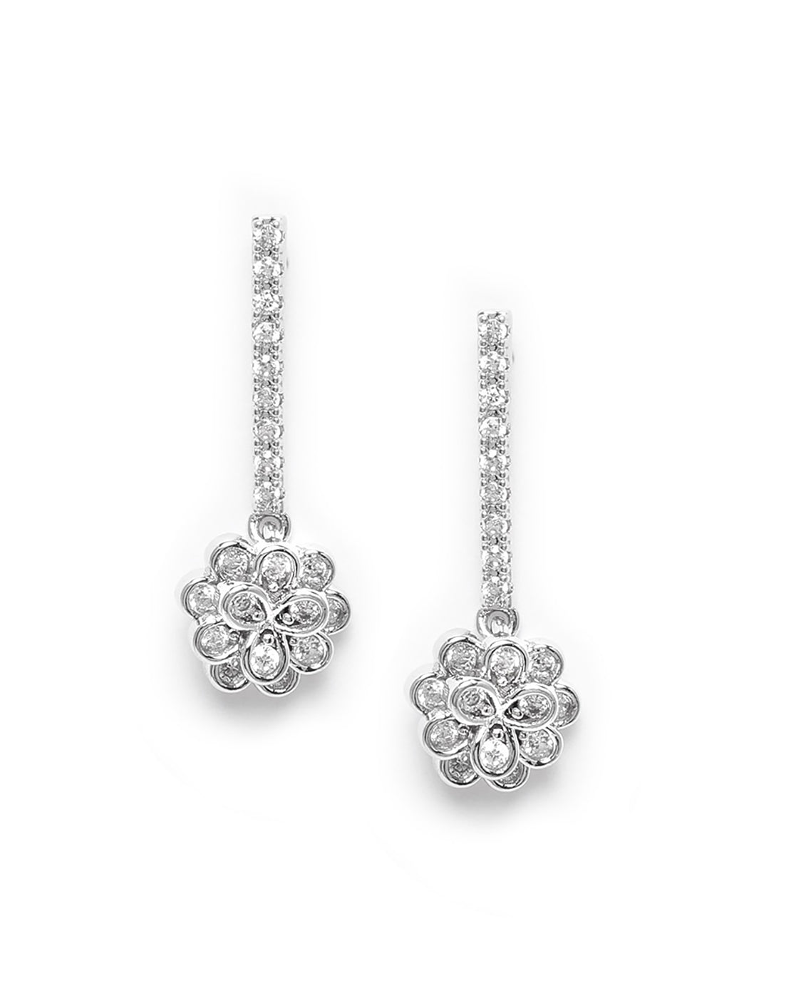 Silver Plated CZ Dangling Floral Drop Earring