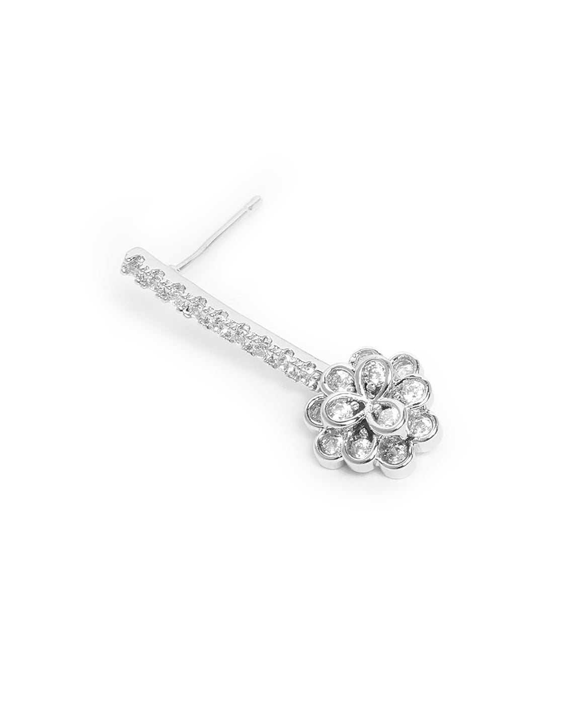 Silver Plated CZ Dangling Floral Drop Earring