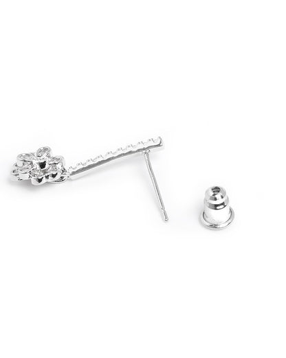 Silver Plated CZ Dangling Floral Drop Earring