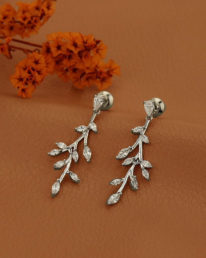 Silver Plated CZ Leaf Drop Earring