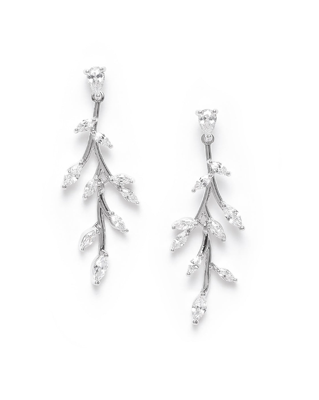 Silver Plated CZ Leaf Drop Earring