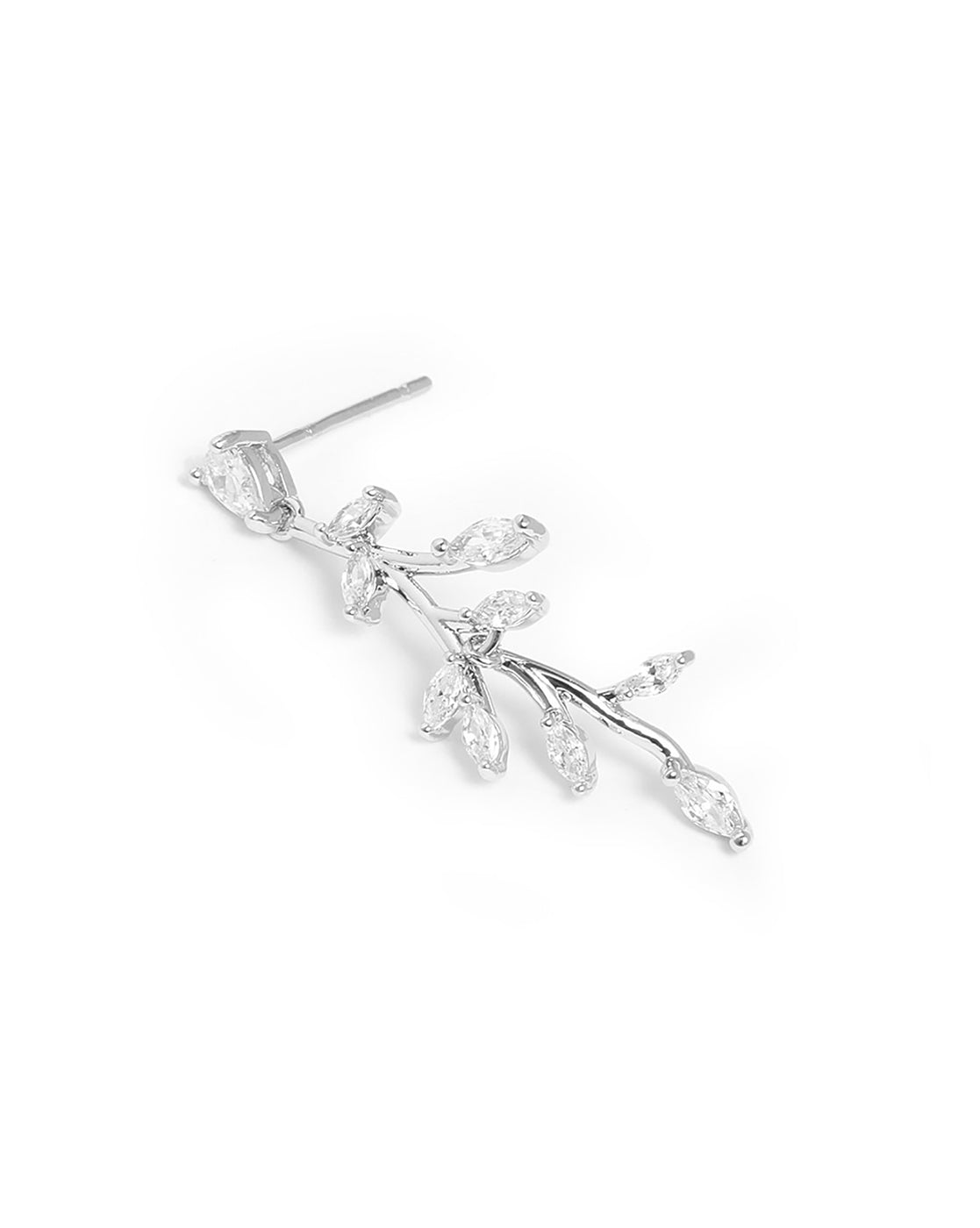 Silver Plated CZ Leaf Drop Earring