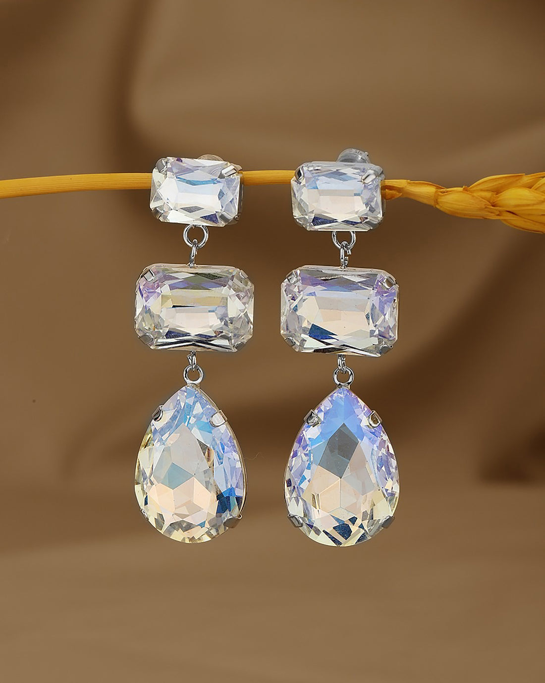 Silver Plated Crystal Dangling Tear Drop Fancy Earring