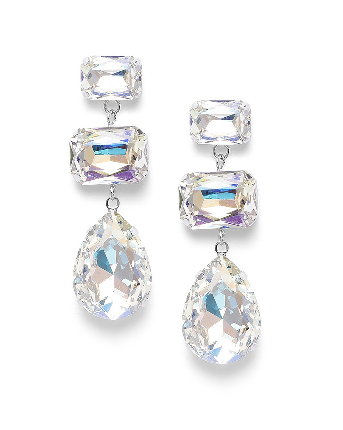 Silver Plated Crystal Dangling Tear Drop Fancy Earring