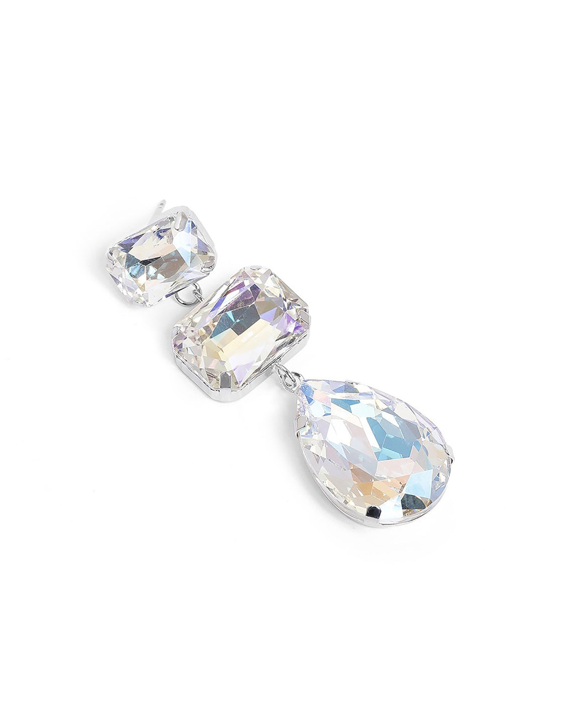 Silver Plated Crystal Dangling Tear Drop Fancy Earring