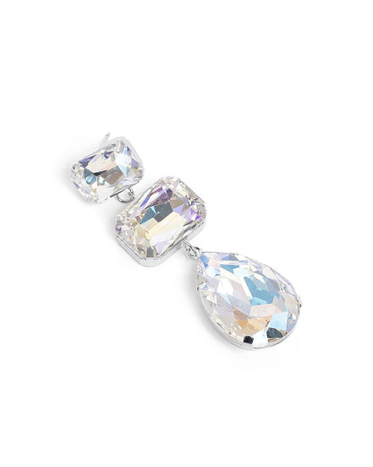 Silver Plated Crystal Dangling Tear Drop Fancy Earring