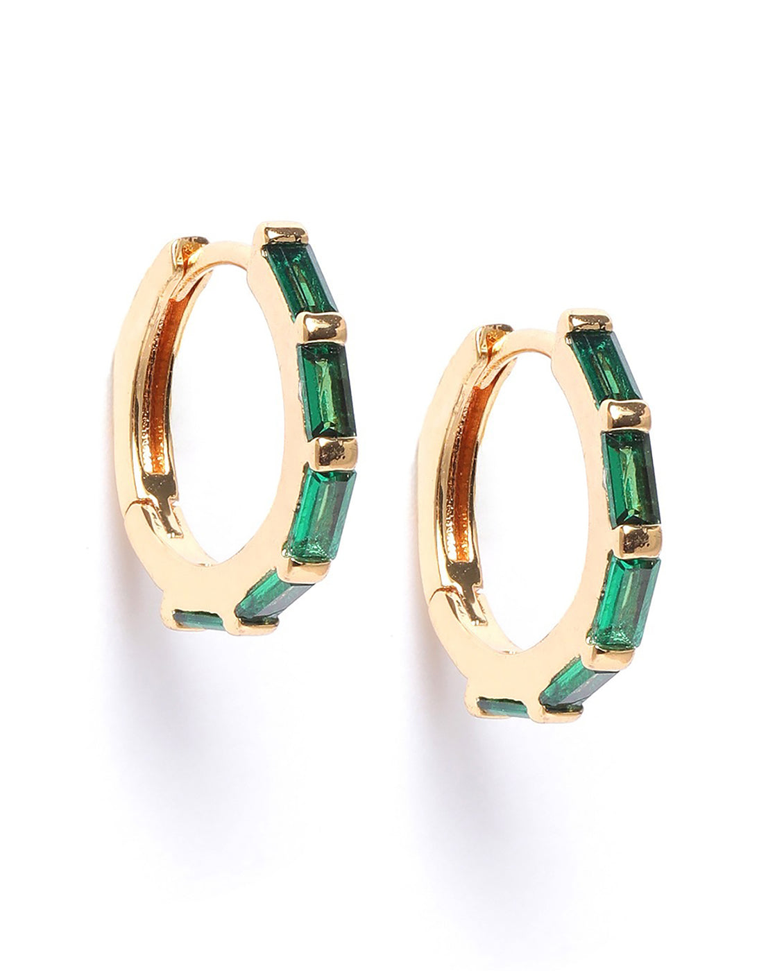 Gold Plated Green CZ Fancy Hoop Earring