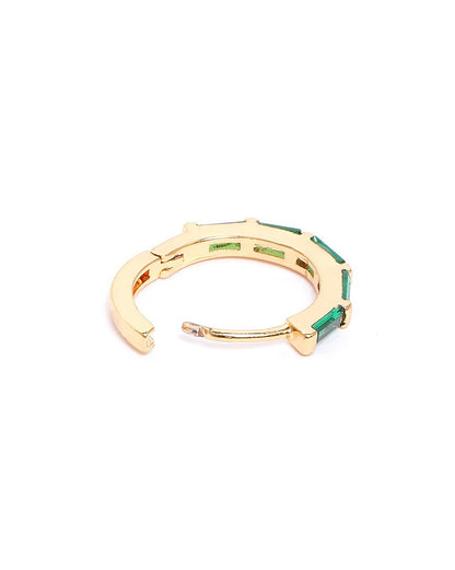 Gold Plated Green CZ Fancy Hoop Earring
