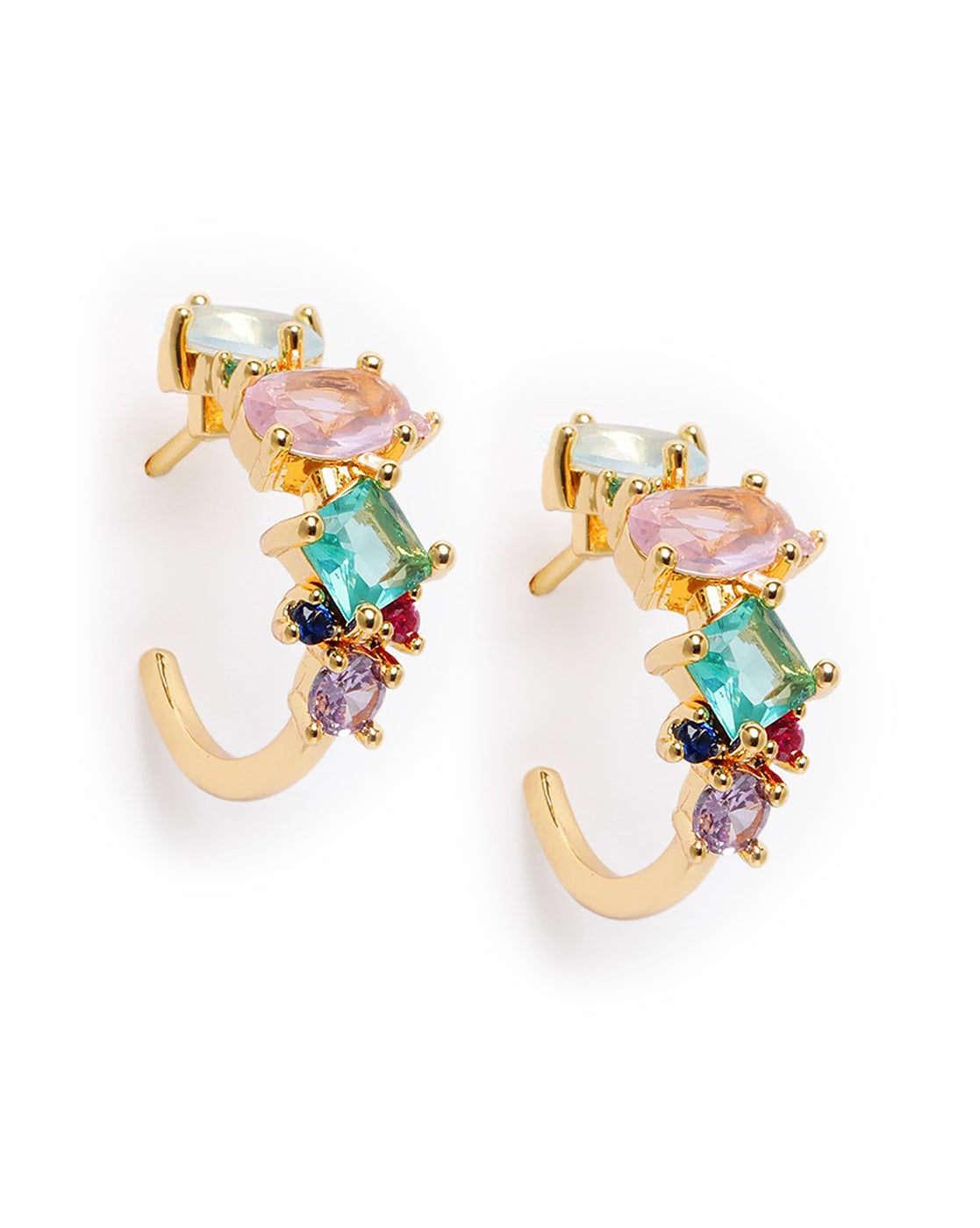 Gold Plated Multi Colour CZ Fancy Half Hoop Earring