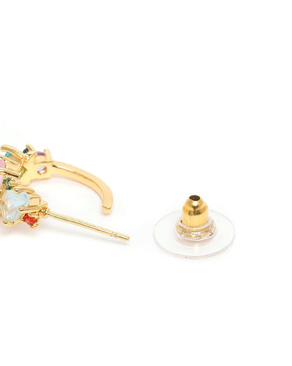 Gold Plated Multi Colour CZ Fancy Half Hoop Earring