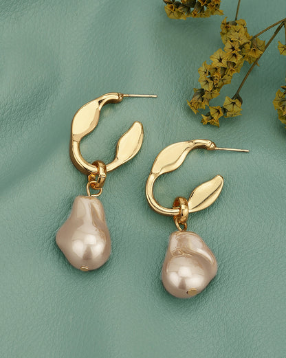 Gold Plated Dangling Pearl Drop Earring
