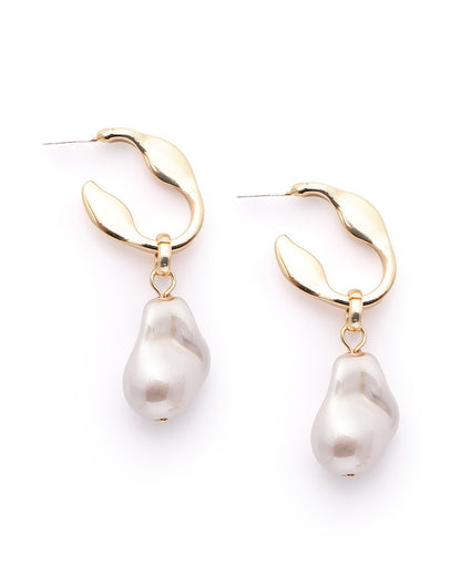 Gold Plated Dangling Pearl Drop Earring