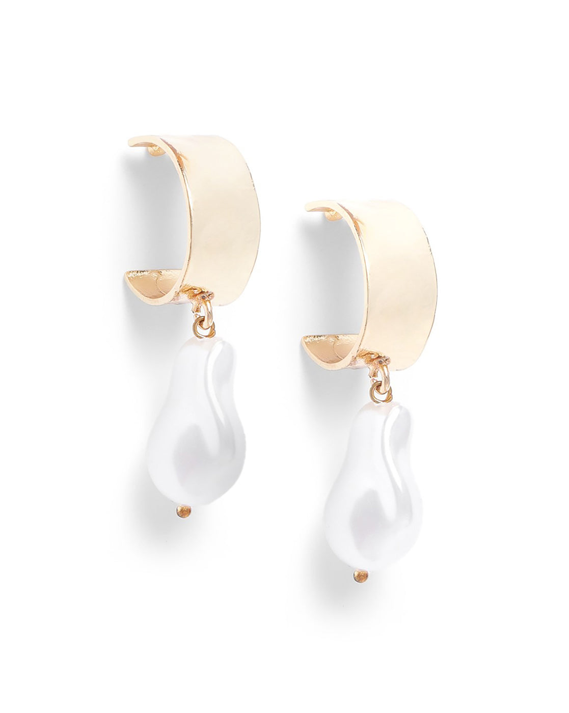 Gold Plated Dangling Pearl Crescent Drop Earring
