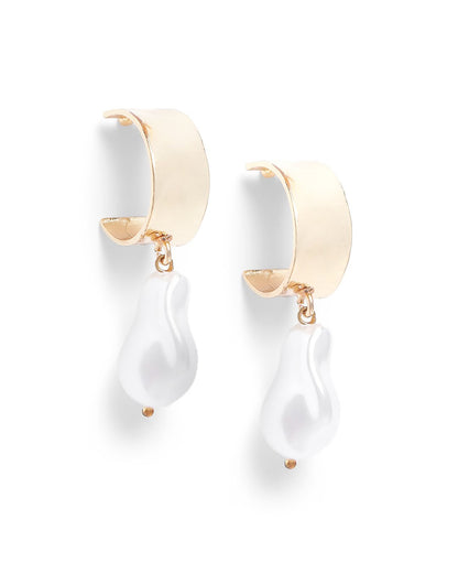 Gold Plated Dangling Pearl Crescent Drop Earring