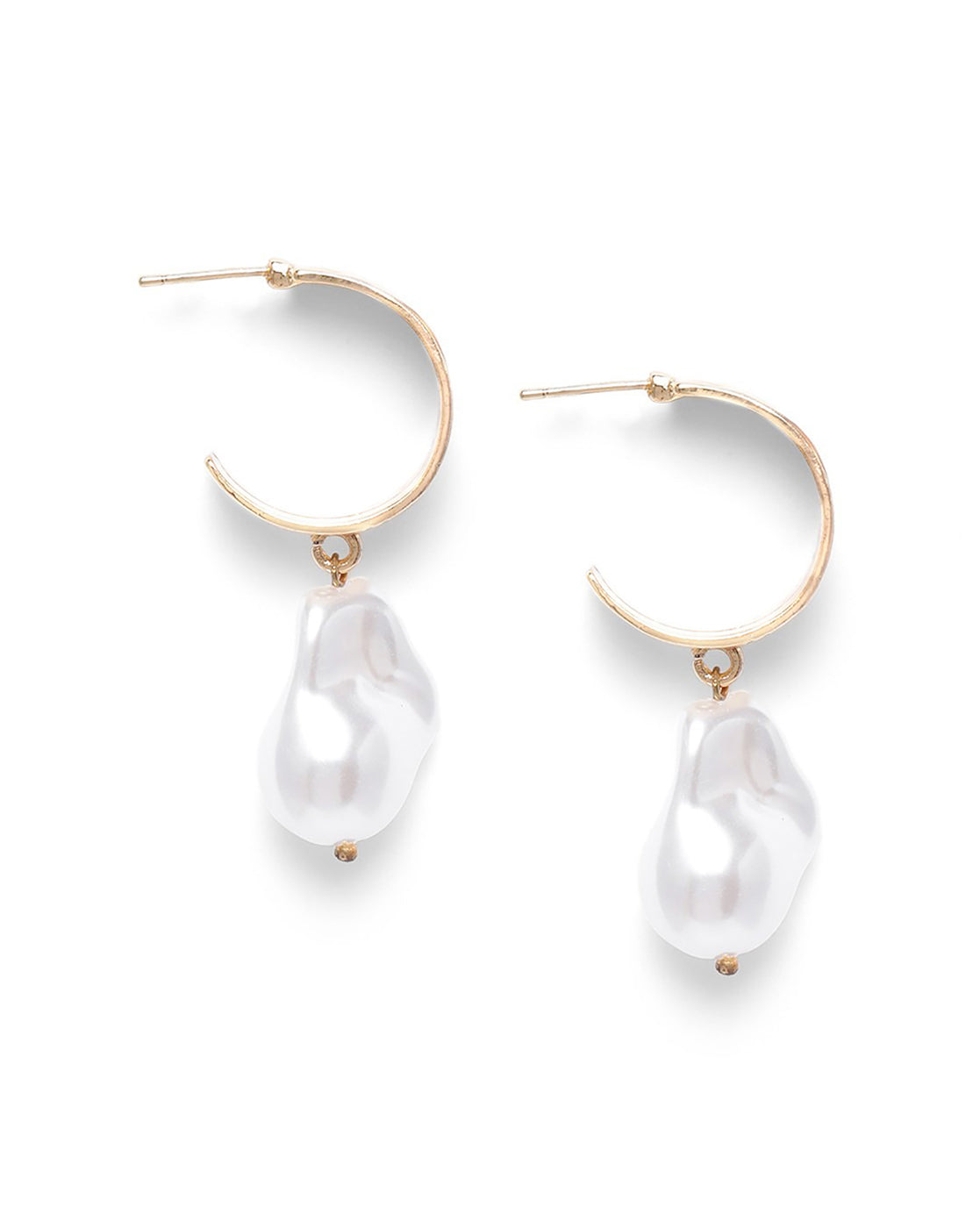 Gold Plated Dangling Pearl Crescent Drop Earring