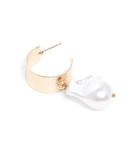 Gold Plated Dangling Pearl Crescent Drop Earring