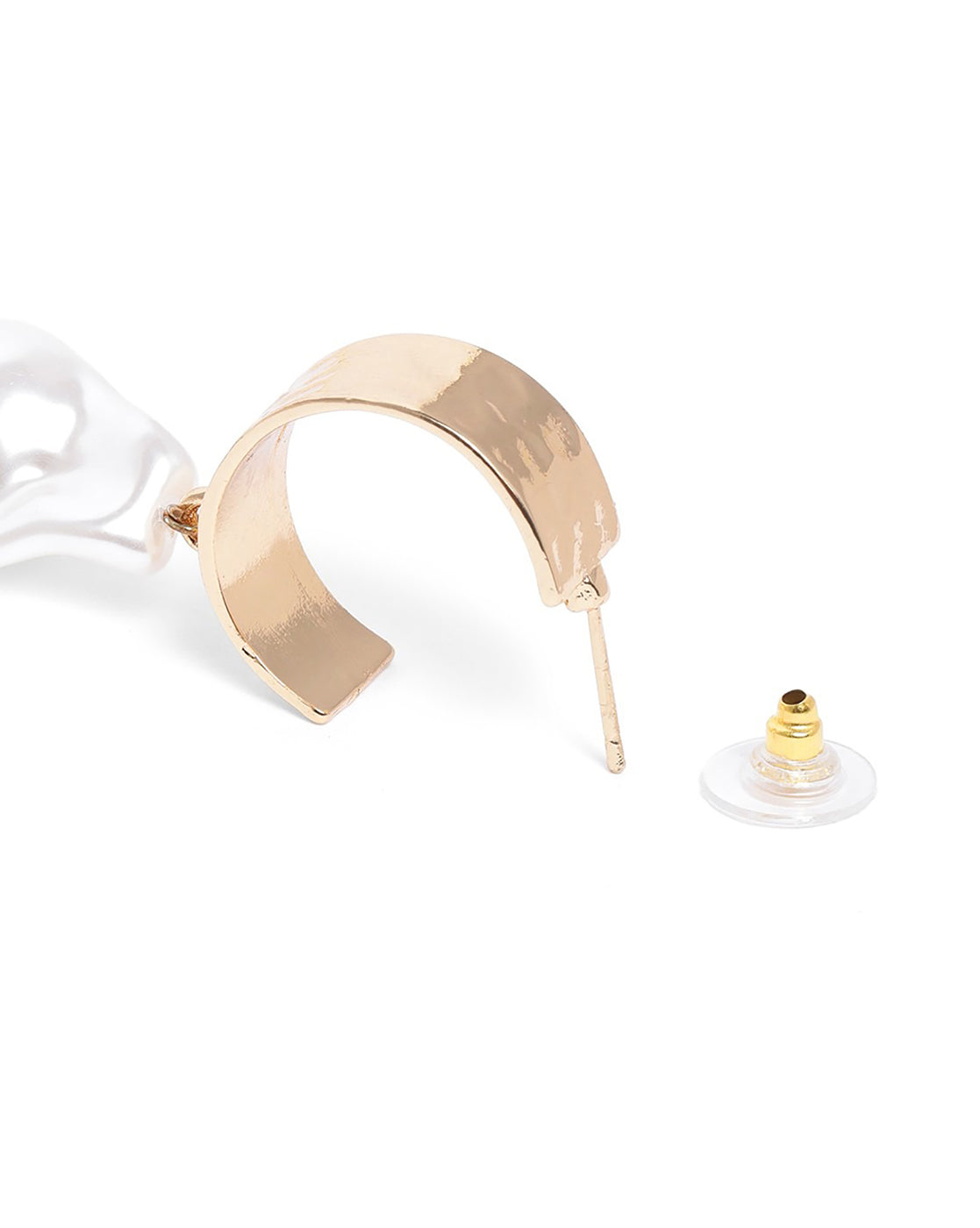 Gold Plated Dangling Pearl Crescent Drop Earring