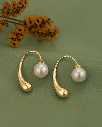Gold Plated Pearl Fancy Half Hoop Front Back Earring