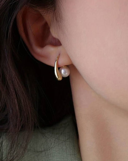 Gold Plated Pearl Fancy Half Hoop Front Back Earring