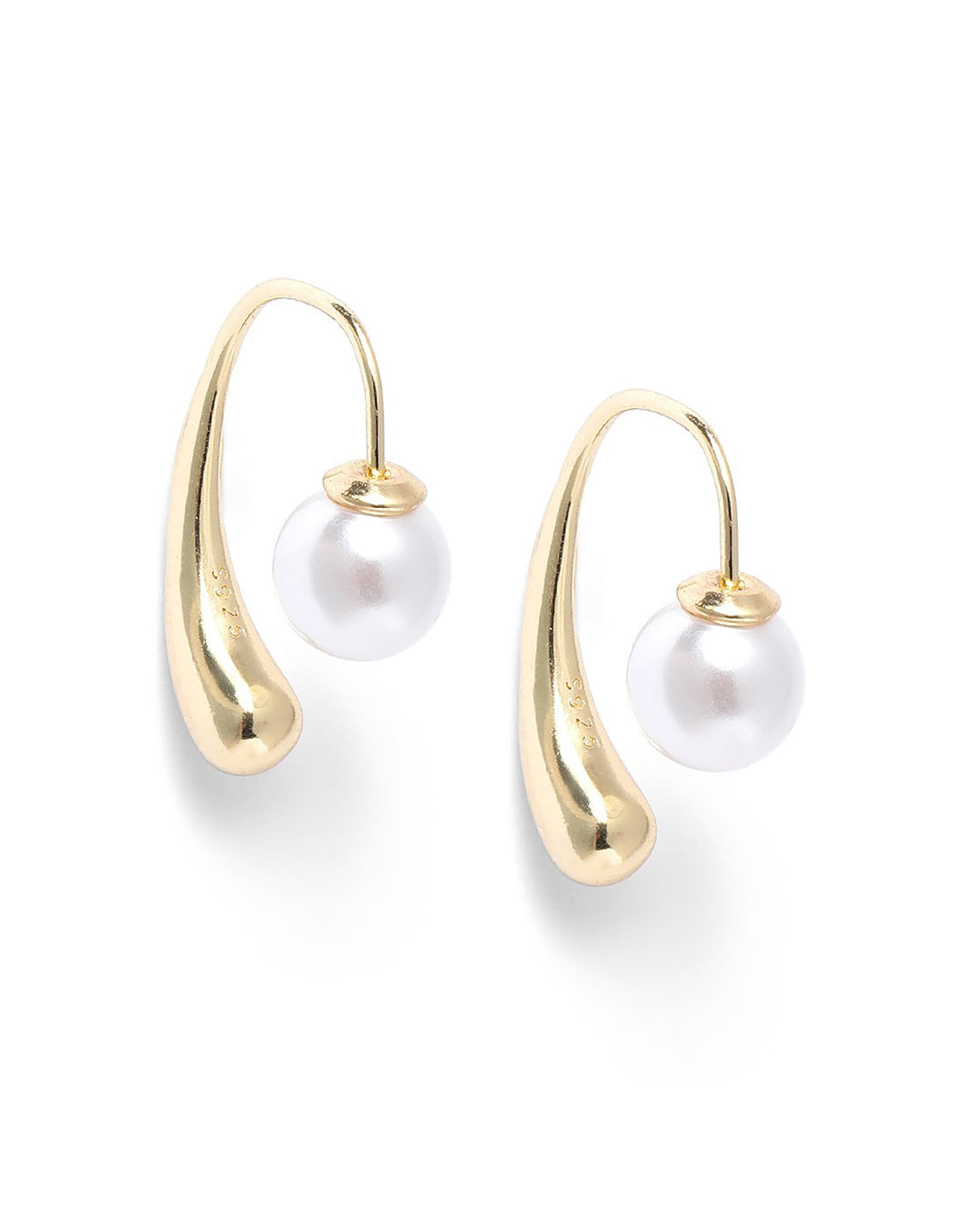 Gold Plated Pearl Fancy Half Hoop Front Back Earring