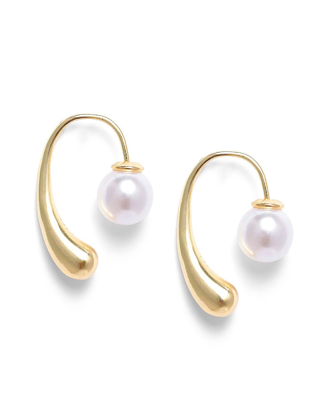 Gold Plated Pearl Fancy Half Hoop Front Back Earring