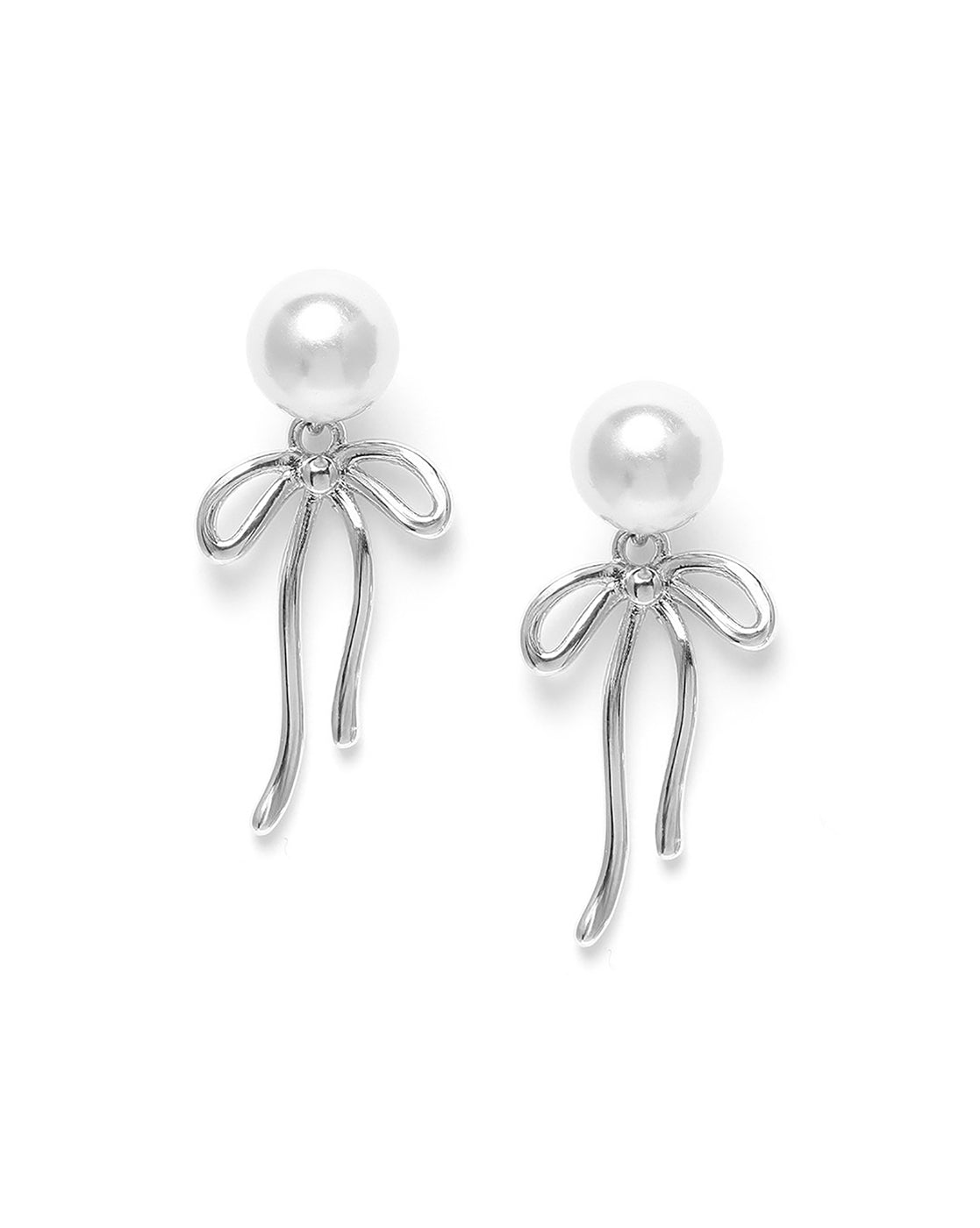 Silver Plated Grey Pearl Bow Front Back Drop Earring