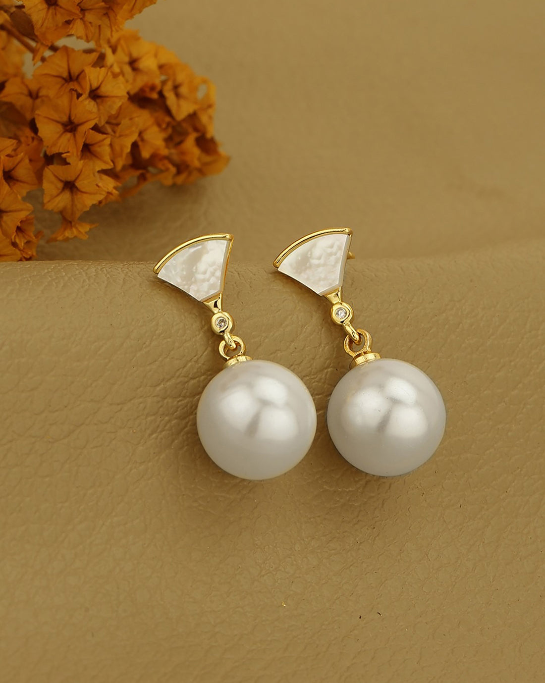 Gold Plated Dangling Pearl Fancy Drop Earring