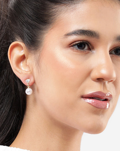 Gold Plated Dangling Pearl Fancy Drop Earring