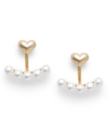 Gold Plated CZ and Pearl Fancy Heart Ear Jacket Earring