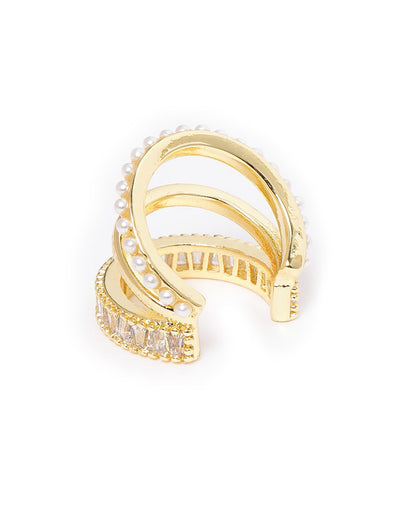 Gold Plated Pearl and CZ Fancy Ear Cuff Earring