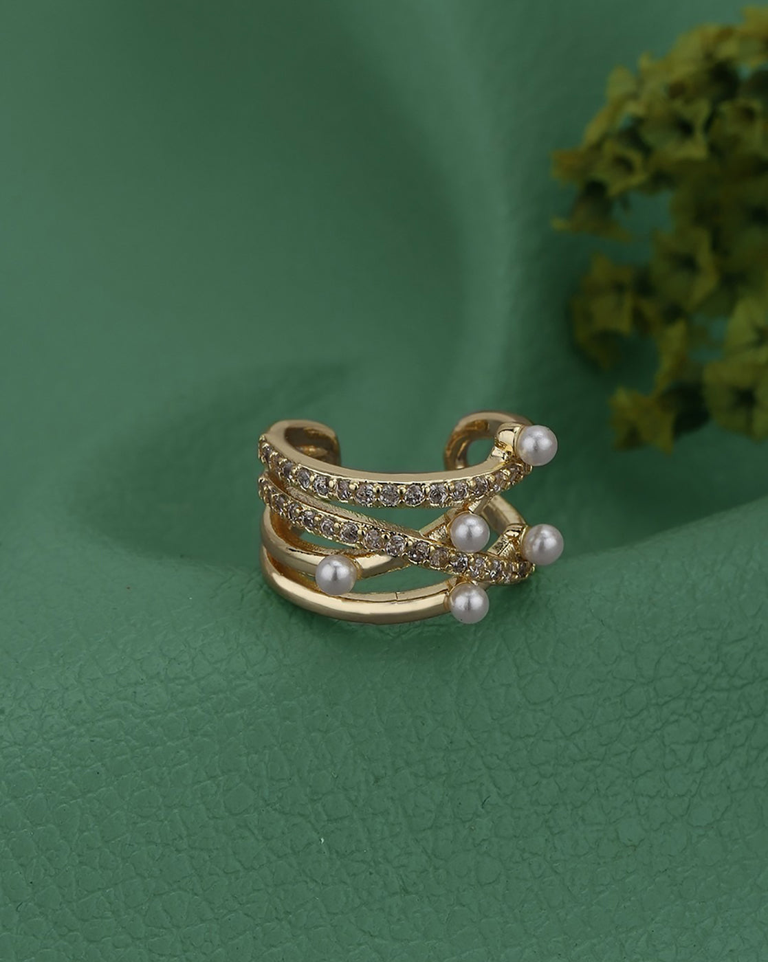 Gold Plated Pearl and CZ Fancy Ear Cuff Earring