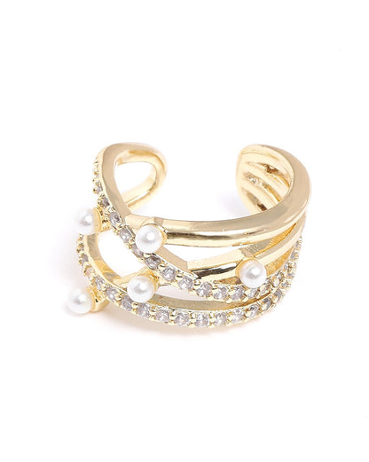 Gold Plated Pearl and CZ Fancy Ear Cuff Earring