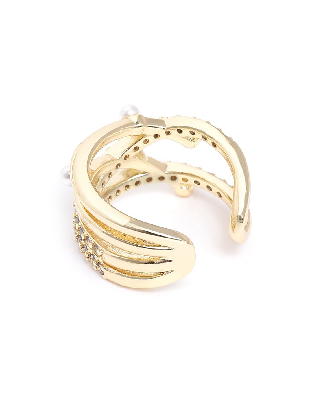 Gold Plated Pearl and CZ Fancy Ear Cuff Earring