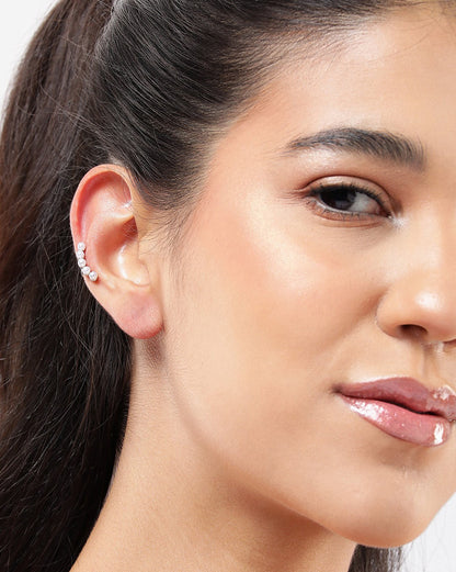 Silver Plated Pearl Fancy Ear Cuff Earring