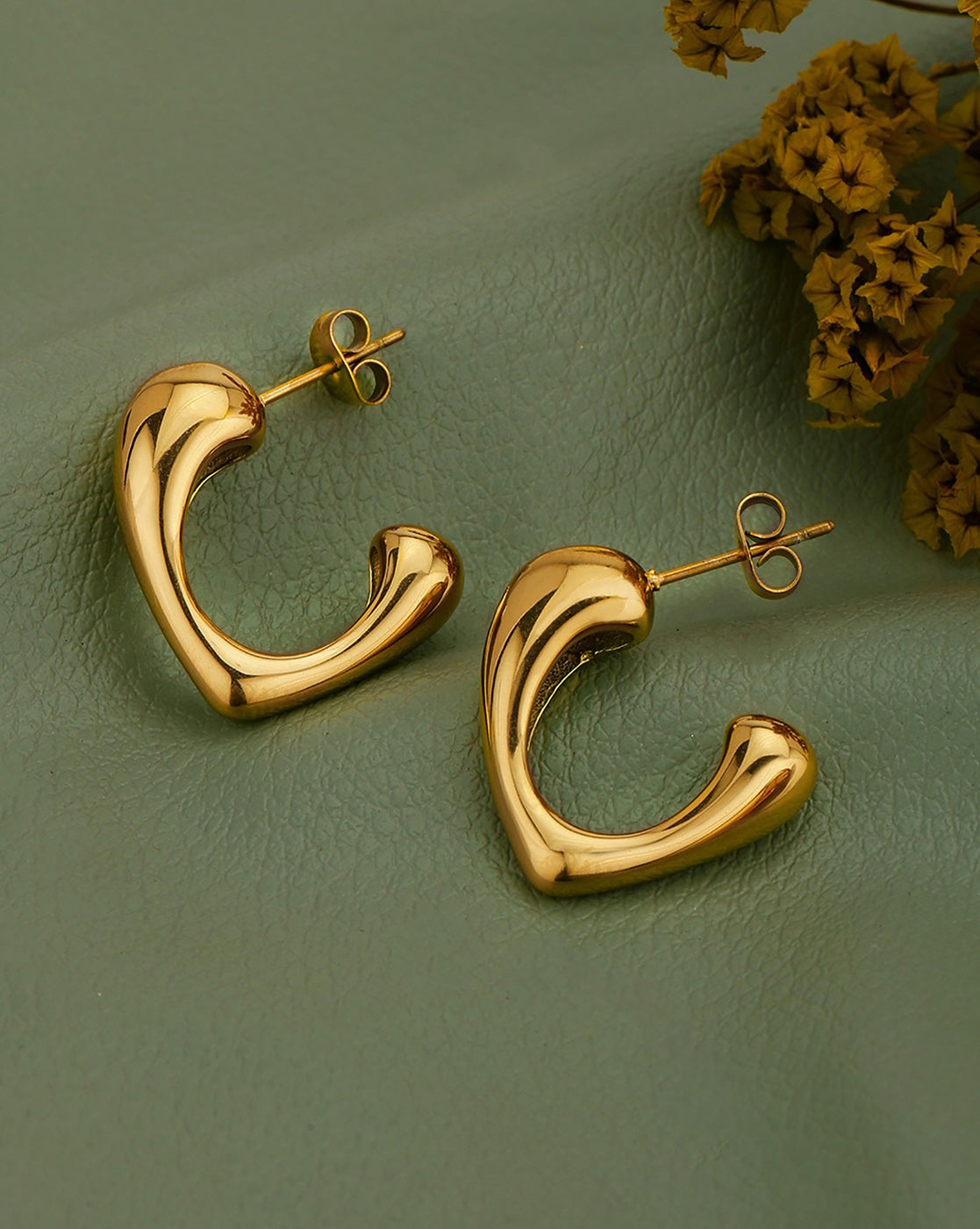 Gold Plated Heart Half Hoop Earring