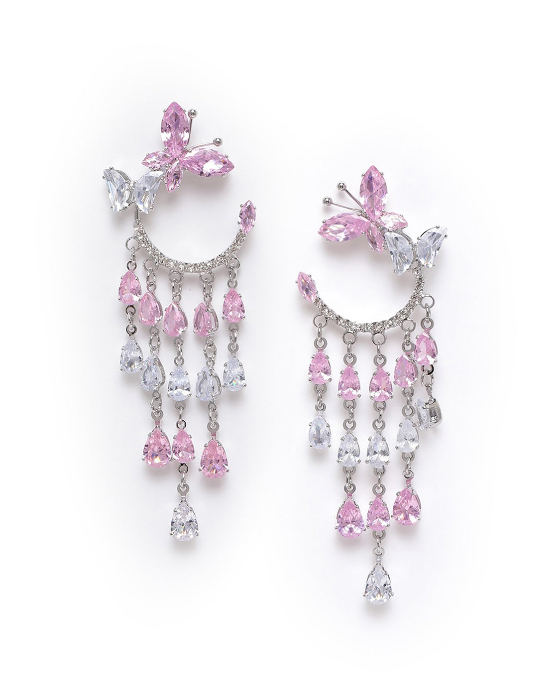 Premium Silver Plated CZ Butterfly Decorative Chandelier Earrings