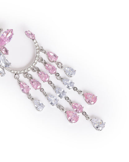 Premium Silver Plated CZ Butterfly Decorative Chandelier Earrings