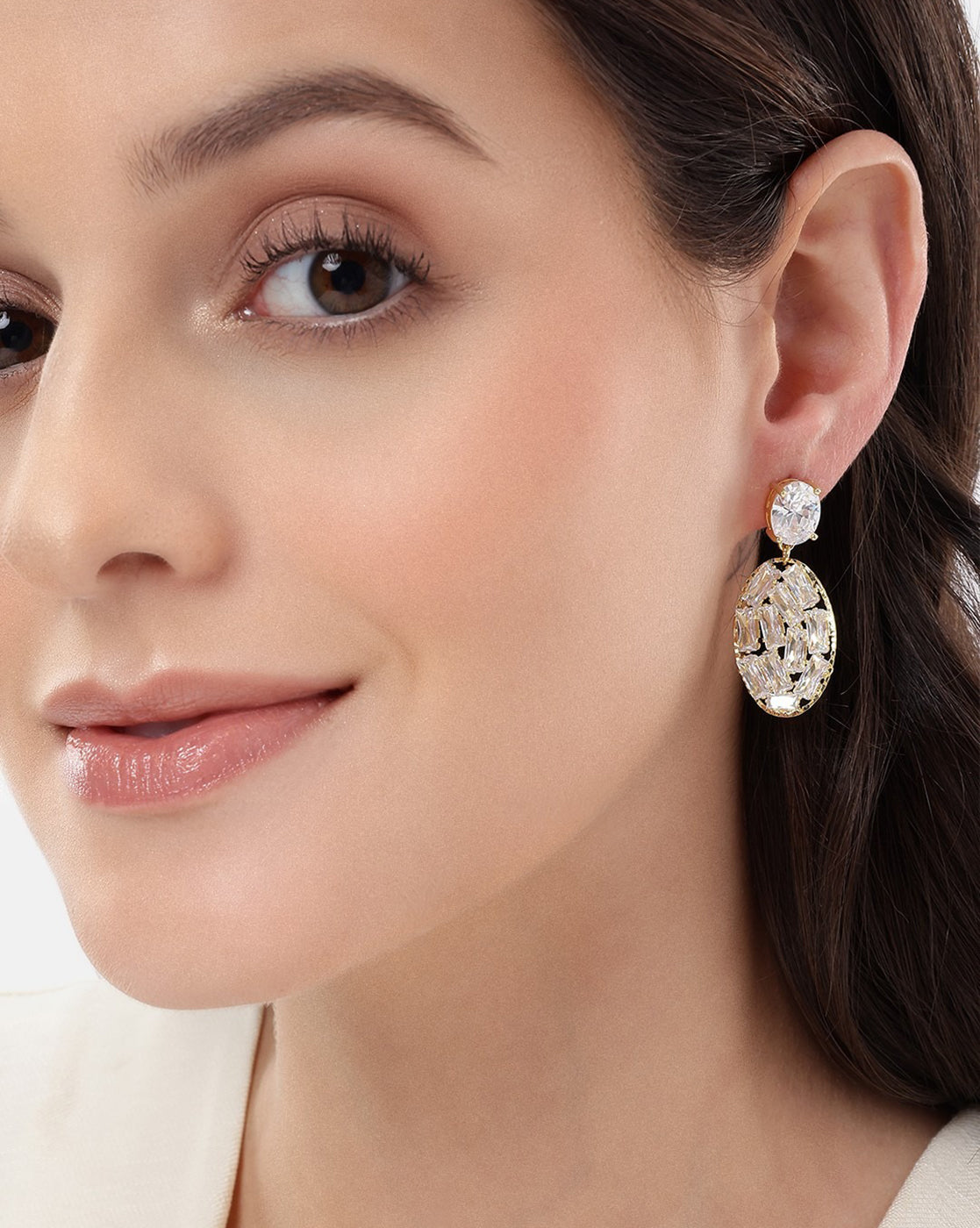 Premium Gold Plated CZ Oval Fancy Drop Earring