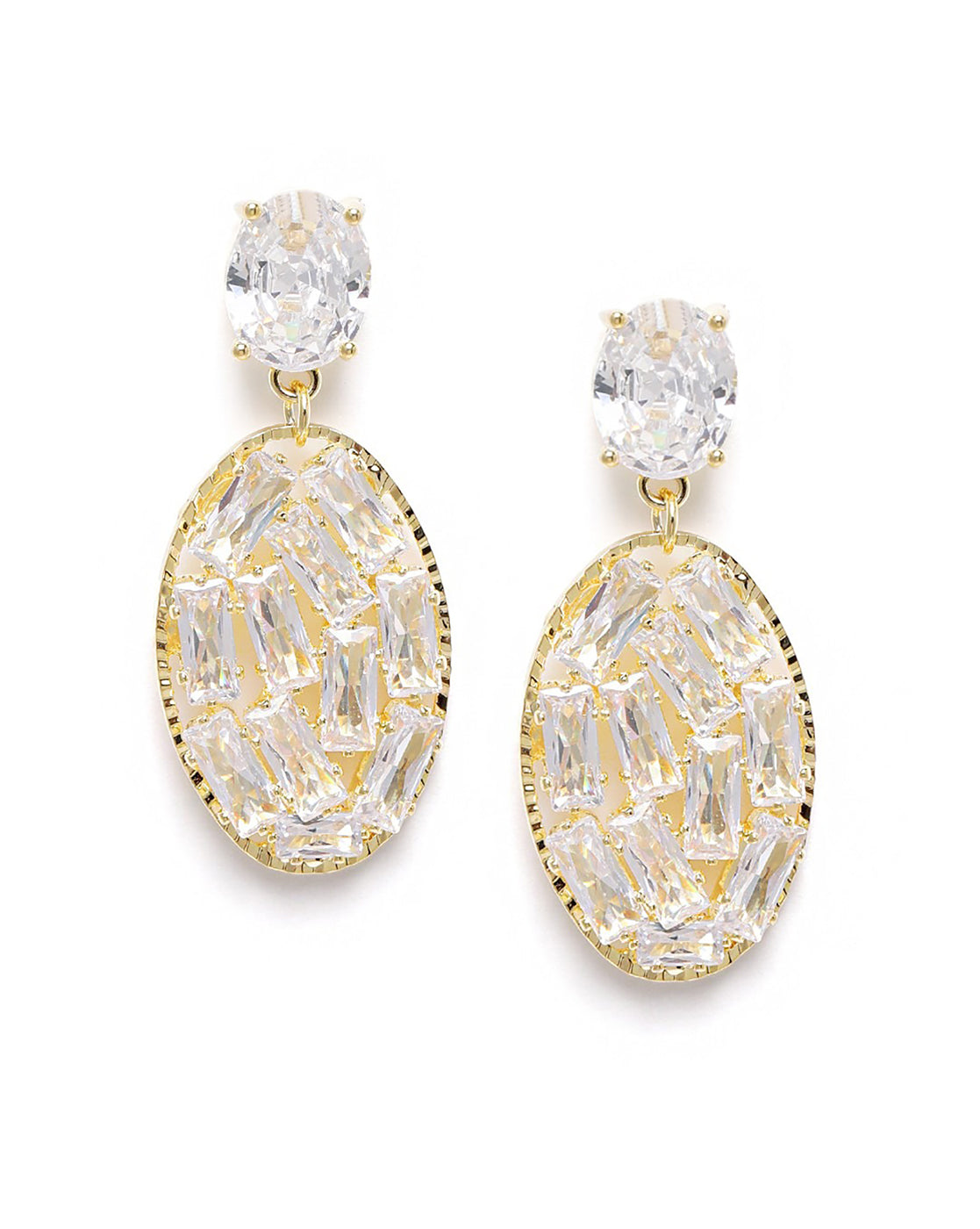 Premium Gold Plated CZ Oval Fancy Drop Earring