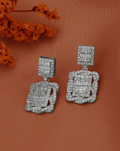 Premium Silver Plated CZ Square Drop Earring