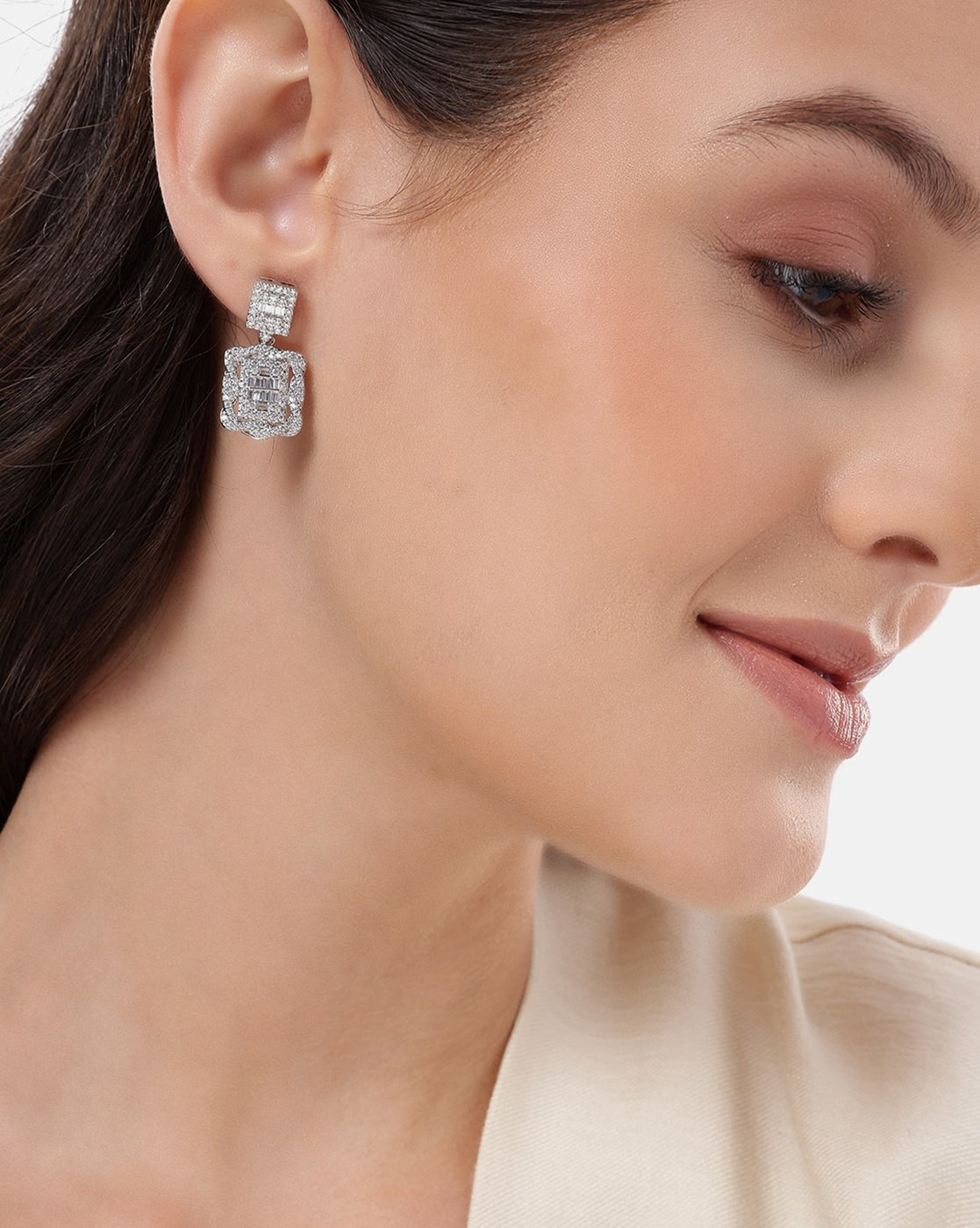 Premium Silver Plated CZ Square Drop Earring