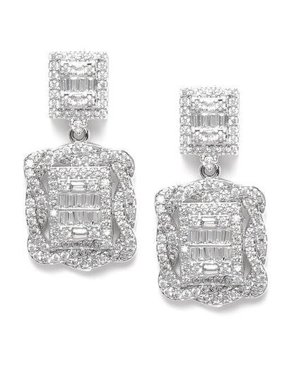 Premium Silver Plated CZ Square Drop Earring