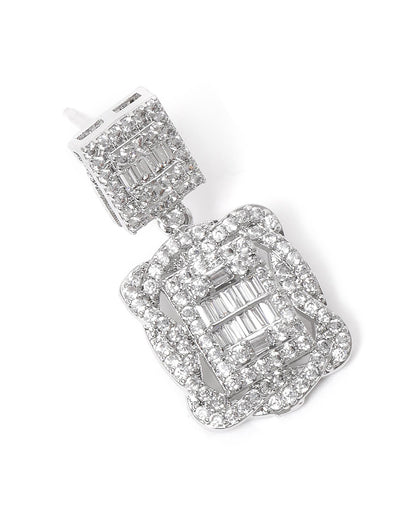Premium Silver Plated CZ Square Drop Earring