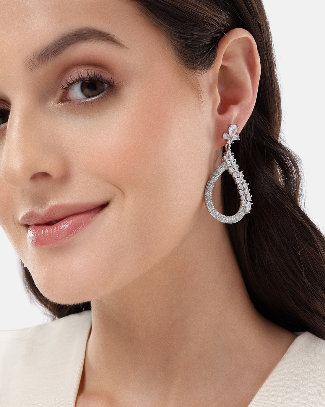 Premium Silver Plated CZ Tear Drop Fancy Earring