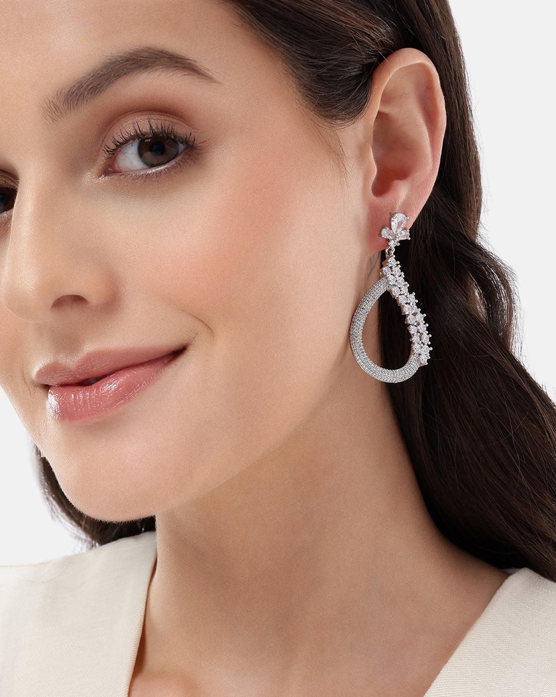 Premium Silver Plated CZ Tear Drop Fancy Earring