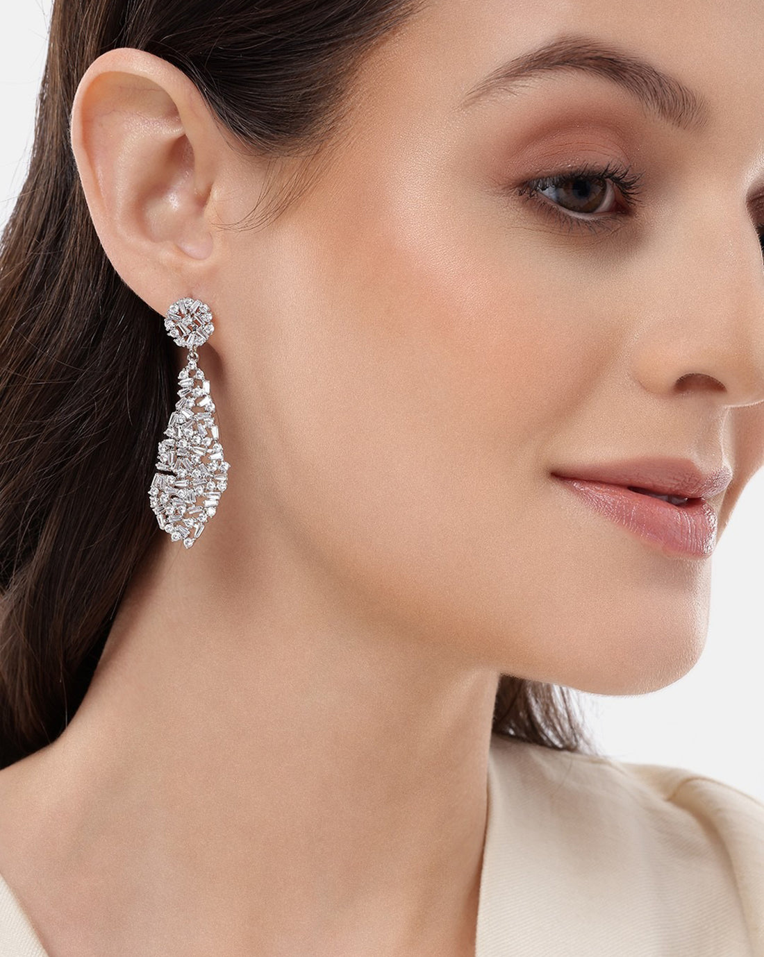 Premium Silver Plated CZ Bridal Drop Earring
